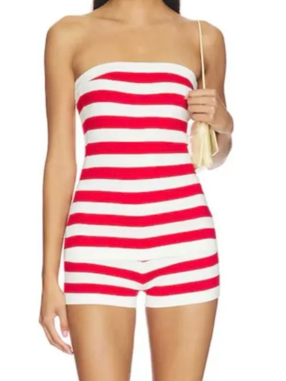 Strapless Red & White Striped Two Piece Set